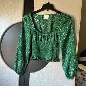 Chic Green Polka Dot Blouse